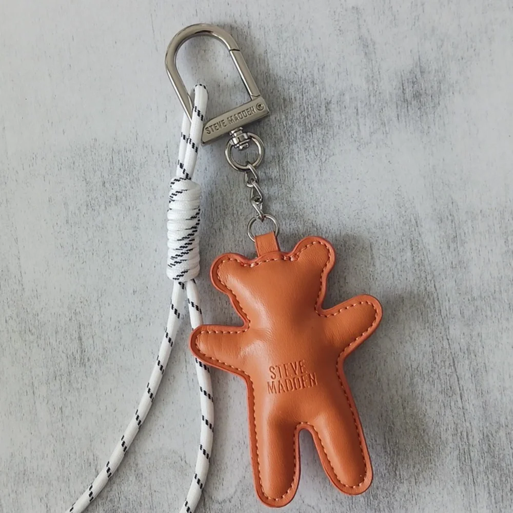 Steve Madden 2 Charms Accent Orange Puffy Bear Keychain Handbag Charm